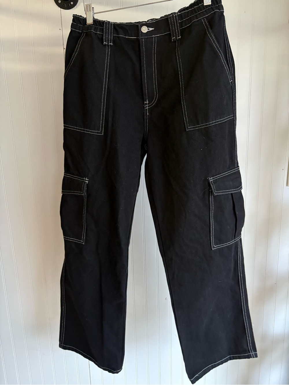SIMPLE SOCIETY 15/32 ✨ adult baggy cargo pants black and white cotton spandex